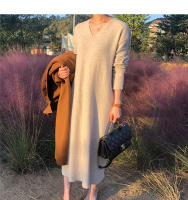 Vestido Largo De Mujer Otoño Invierno 2024 Nueva Vuelta Suéter Tejido Suéter Maxi De Cashmere Estilo Coreano Elegante - details 0