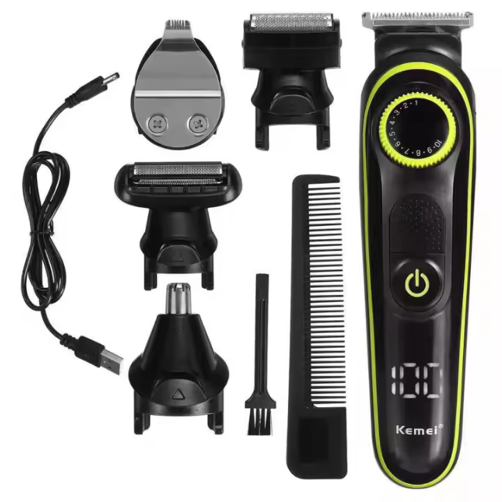 Cortapelos eléctrico KM-696, multifuncional, 5 en 1, con aceite, para recortar el vello y remover el vello de la nariz. - 1