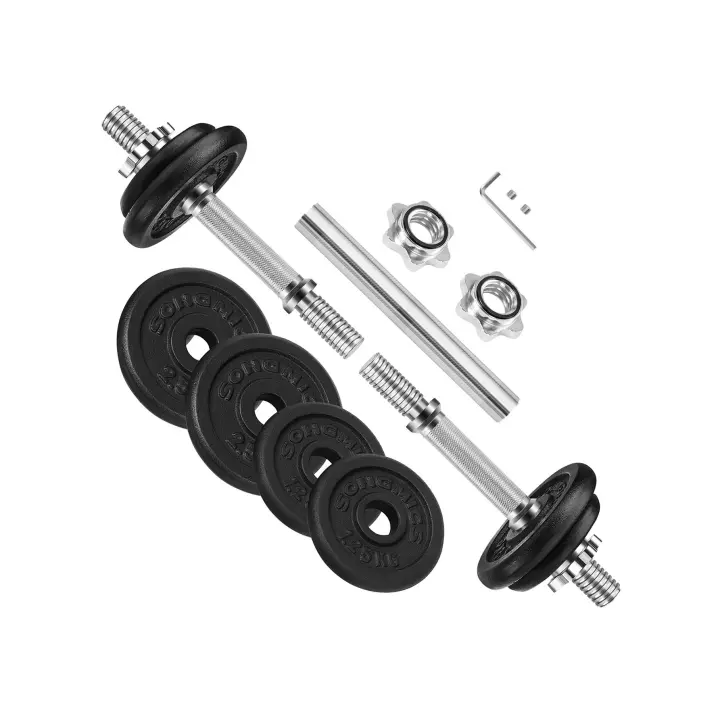 SONGMICS Juego de Mancuernas Ajustables de Hierro Fundido, con Barra Adicional,para Hombres y Mujeres, Entrenamiento de Fitness, Levantamiento de Pesas en el Gimnasio de casa - 1