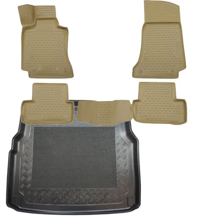 Alfombrillas de goma 3D tipo cubeta beige + Alfombra Protector maletero para MERCEDES C S205 T Familiar - 1