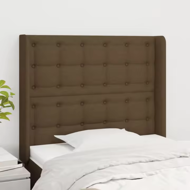 vidaXL Cabecero con orejas de tela marrón oscuro 103x16x118/128 cm - 1