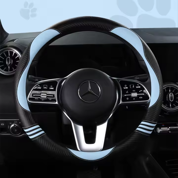 Funda De Volante Universal De Cuero Punched Con Fibra De Carbono Antideslizante Y Resistente Al Desgaste Para Todas Las Estaciones - 1