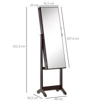 HOMCOM Espejo Joyero de Pie Armario de Joyería con 4 Ángulos Ajustables Cerradura Magnética Organizador de Joyas con Estantes Ranuras para Pendientes Anillos Collares 46x36,5x151,5 cm - details 3