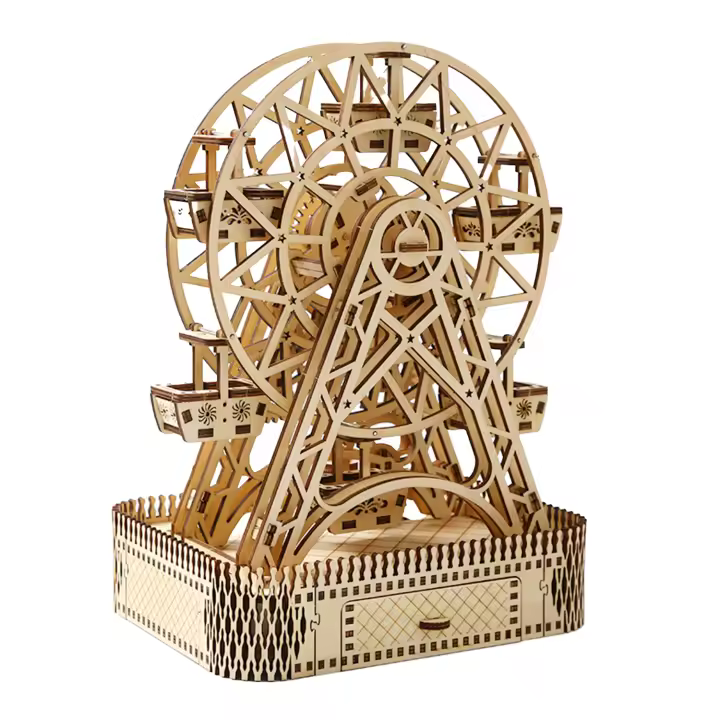 DAM. Maqueta de Madera 3D, diseño de Noria con movimiento mecánico y música. 207 piezas. 22x18x30cm. - 1