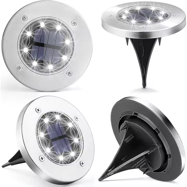 Luces Solares de suelo, 4 paquetes de luces Solares de disco en el exterior, 8 LED impermeables en el suelo - 1