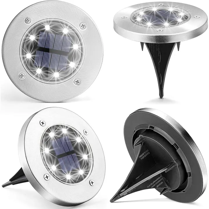 Luces Solares de suelo, 4 paquetes de luces Solares de disco en el exterior, 8 LED impermeables en el suelo - 1