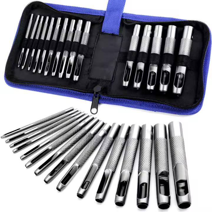 KRABALL Set De 15 Piezas Punzón De Cuero Portátil Para Herramientas De Trabajo Manual 1mm-11mm Punzón Para Correa De Cinturón Reloj - 1