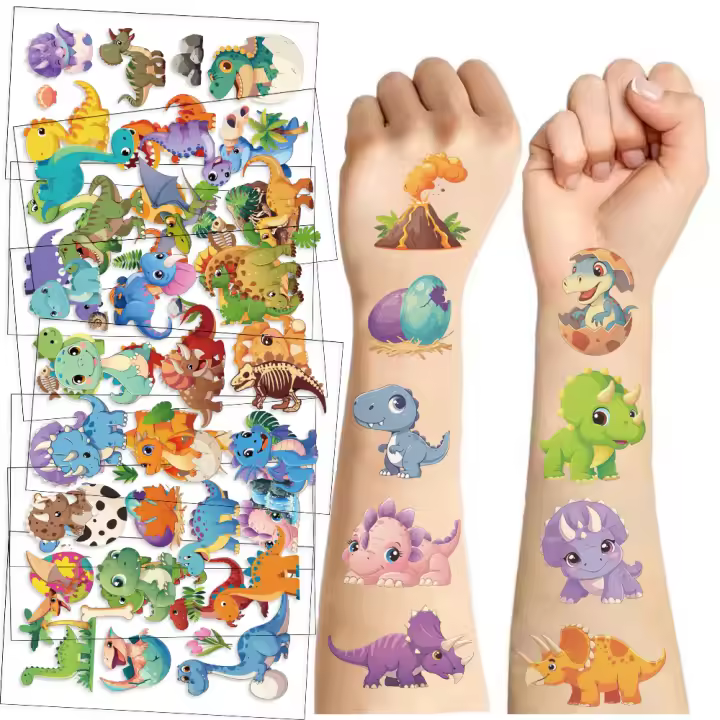 10PCS Tatuajes Temporales Para Niños Dinosaurio Cartoon Impermeables Etiquetas De Armadura De Tatuaje Divertidos Para Fiestas - 1