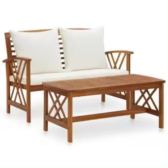 VIDAXL 310273 conjunto de exterior con sofá y mesa de centro elaborados con madera y cojines de tela - 1