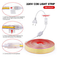 Tira De Luz LED COB Flexible 220V Con Cinta Adhesiva 288 LEDs Alta Densidad Luz Línea Impermeable Con Interruptor Y Cable - details 5