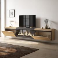 Skraut Home - Mueble para Televisión - Muebles de salón con dos puertas para almacenaje - 267x35x45 cm - Para TV gran formato - Chimenea eléctrica XXL led efecto fuego 3d - Colgado - Suspendido - Estilo Moderno - details 1