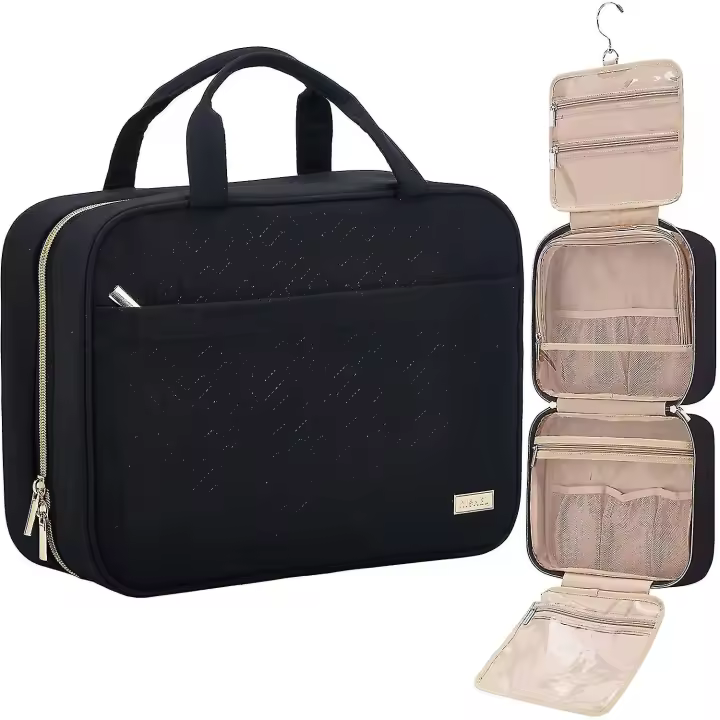 Grande Bolsa de Aseo de Viaje Colgante | Organizador de Maquillaje Portátil | Soporte Cosmético Negro - 1