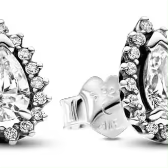 Pendientes de botón con halo de pera brillante atemporal de PANDORA - Regalo para ella - Pendientes de botón de plata esterlina con circonita cúbica transparente，Incluye Caja Original - 1