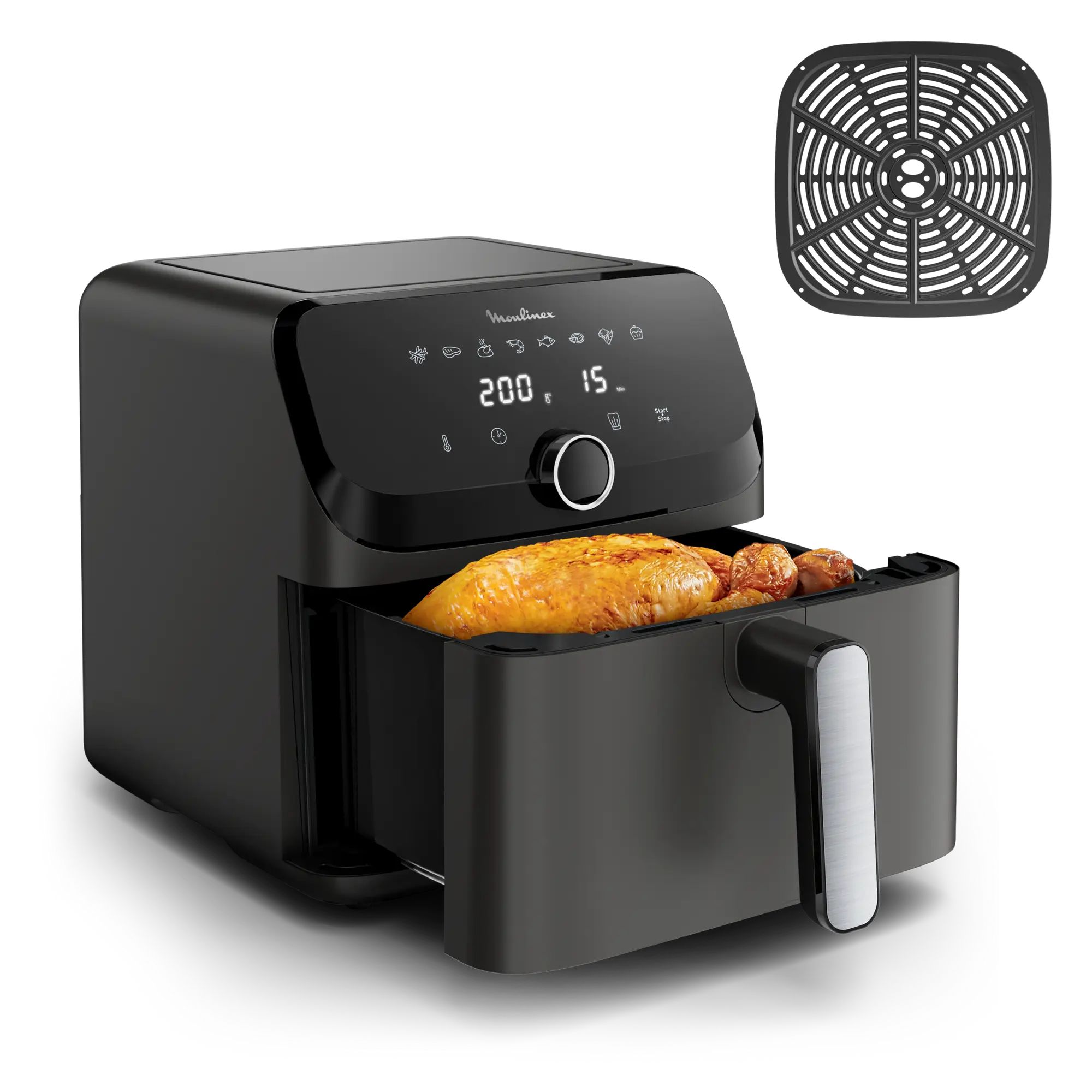 Moulinex Easy Fry Mega, Freidora de aire XL 7,5 L, 8 Programas automáticos, Diseño Compacto, Cocina hasta 8 raciones, Ahorro de energía y tiempo, Piezas aptas lavavajillas, EZ855HF0
