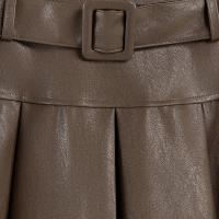 Falda Corta De Cuero PU Retro Estadounidense Para Mujer Alta Cintura Pleated A-Line Estilo Francés Para Pequeñas Otoño 2024 - details 3