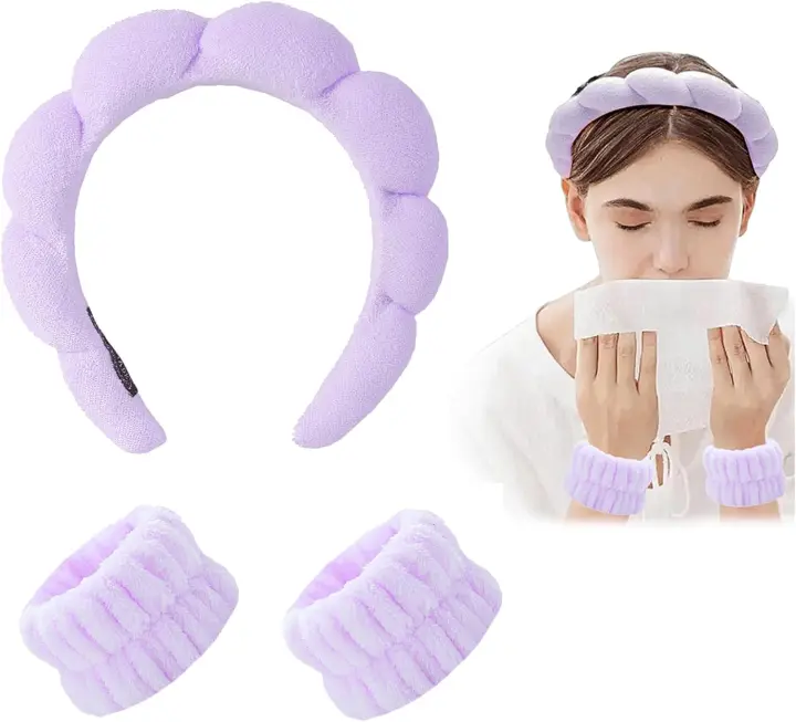 Juego de 3 Diadamas de Spa, Diadema de Maquillaje y Pulsera, Diadamas Faciales de Spa, Diadema de Esponja para Lavar La Cara, Muñequera para Spa, evite Que Los Líquidos se Derramen por sus Brazos (#5) - 1