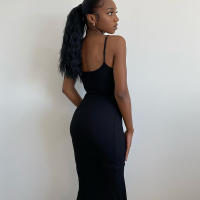 Vestido De Manga Spaghetti Estilizado Y2K Para Mujer Estilo Casual Coreano Y Japonés Sin Cuello Con Suspensión Vestido Largo Hasta La Rodilla - details 5