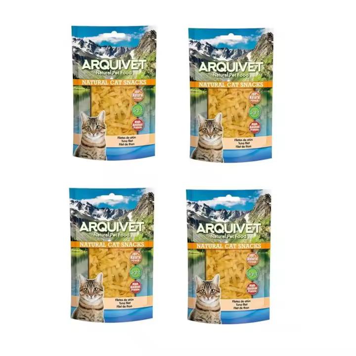 Snacks para gatos  Filetes de atún 50 gr -100% naturales - Alimento complementario para felinos  (pack de 4 unidades)  Arquivet - 1