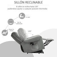 HOMCOM Sillón de Masaje Relax Sillón Levantapersonas con Reclinación Eléctrica hasta 135° Control Remoto y 8 Zonas de Masaje Tapizado en Terciopelo y Acolchado 79x97x103 cm Gris - details 1
