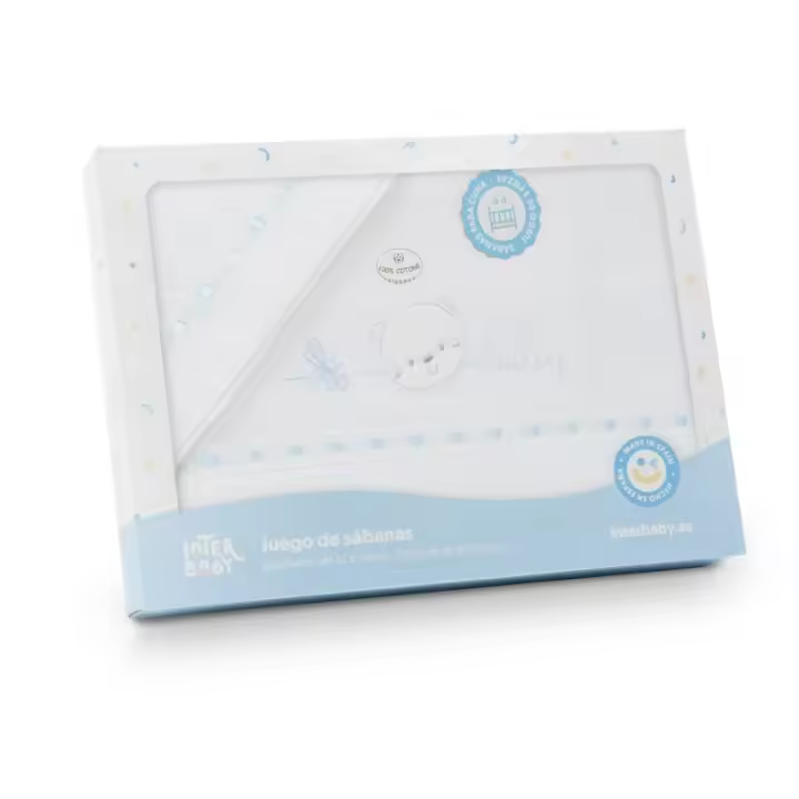 Sábanas Minicuna 100% Algodón  50X80 (bajera+encimera+funda almohada) Modelo Pasacinta  Interbaby - 1