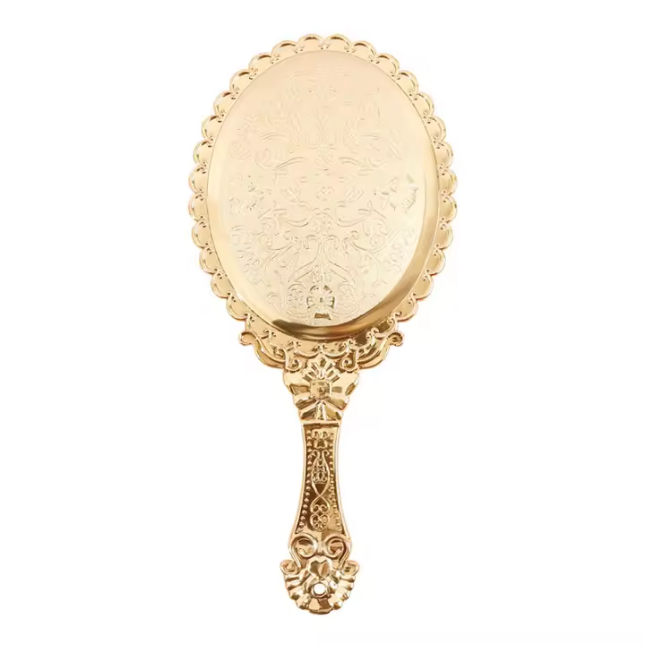 Espejo De Maquillaje Clásico Dorado Portátil Con Mango Grande Personalizable Para Uso Doméstico Y Comercial - 1