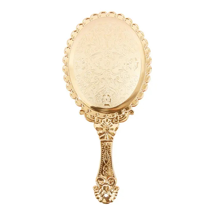 Espejo De Maquillaje Clásico Dorado Portátil Con Mango Grande Personalizable Para Uso Doméstico Y Comercial - 1
