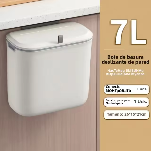 Basurero De Baño Colgante Con Tapa Resistente Al Agua Para Pared Ecológico De ABS Tamaño Delgado Para Inodoro 7/9L - 1