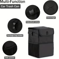 Bandeja De Basura Para Coche Con Tapa Y Bolsillos De Almacenamiento 100% Sellado Garrafa De Basura Impermeable Organizador Multifuncional Para Coche Material ABS Forma Cuadrada - details 2