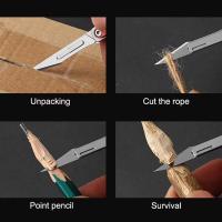 Cuchillo De Push Mini De Aleación De Titanio Utilidad Multiusos Para Desempaquetar Y Cortar Papel Herramienta Portátil De Exterior Con Cadena De Llaves - details 3