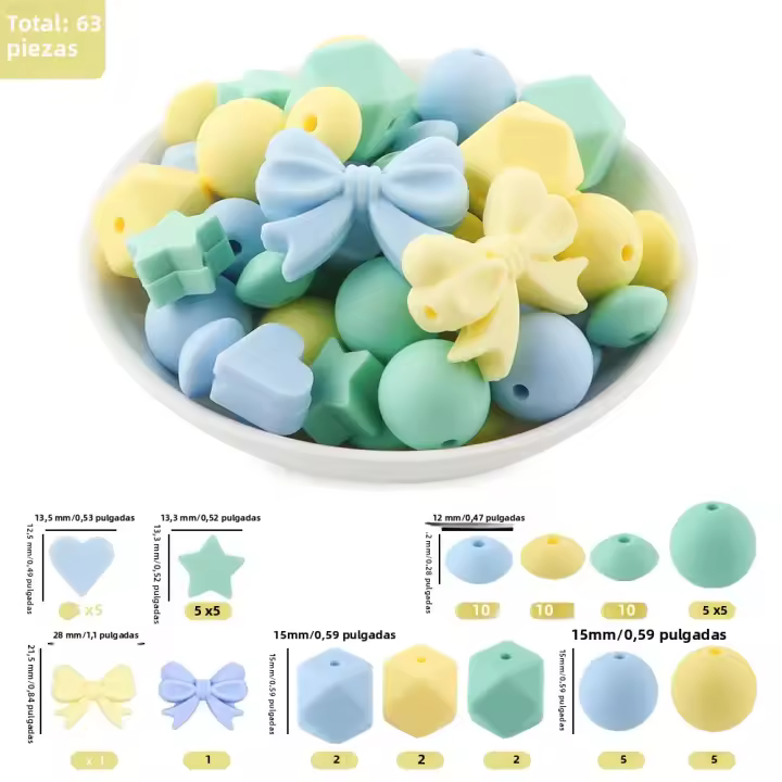 63pcs Cuentas De Silicona En Forma De Mariposa Nudo Estrella Corona Para Crear Joyería Accesorios DIY Para Bolígrafos Y Llaveros - 1