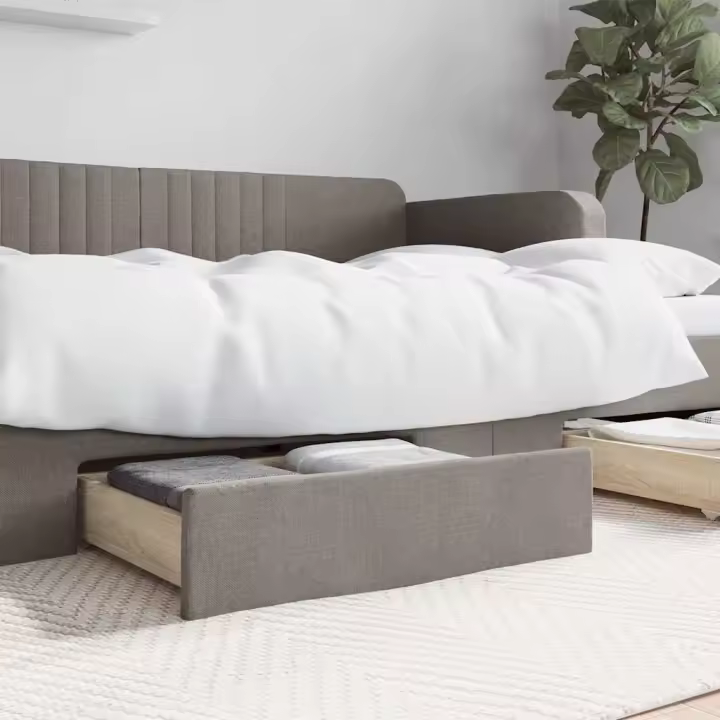 Cajones de cama 2 uds madera de ingeniería y tela gris taupe - 1