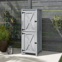 Armaria de Jardín de Madera, resistente a la intemperie Caseta de Jardín, 60x60x160cm, Caseta de Jardín de Doble Puerta, estante, Armario de herraduras con cerradura Caseta de Jardín, patio, claro gris - details 5