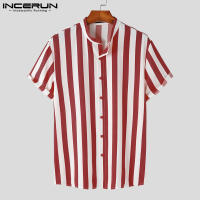 Blusa De Botones Para Hombre INCERUN Estilo Casual Verano Camisas De Punto Con Cuello Erguido Manga Corta Estampado Rayado Tallas Hasta 5XL - details 15