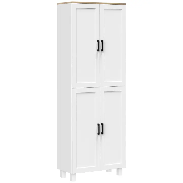 HOMCOM Alacena de Cocina Nórdico Mueble Aparador de Comedor Armario de Almacenaje de Cocina con 4 Puertas y Estantes Ajustables Antivuelco 60x30x170,5 cm Blanco - 1
