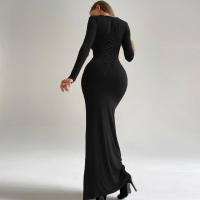 Vestido Largo De Manga Suelta Dulzura Para Mujer En Color Negro Estilo Bodycon Con Cierre De Lazo Sexy Y Club Para Fiesta Club Ropa De Calle Noche - details 4