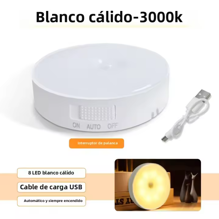 Lámpara Nocturna Recargable LED Con Sensor De Movimiento Luz Magnética Sin Cable Redonda Para Decoración De Ambiente Cocina Armario Dormitorio - 1