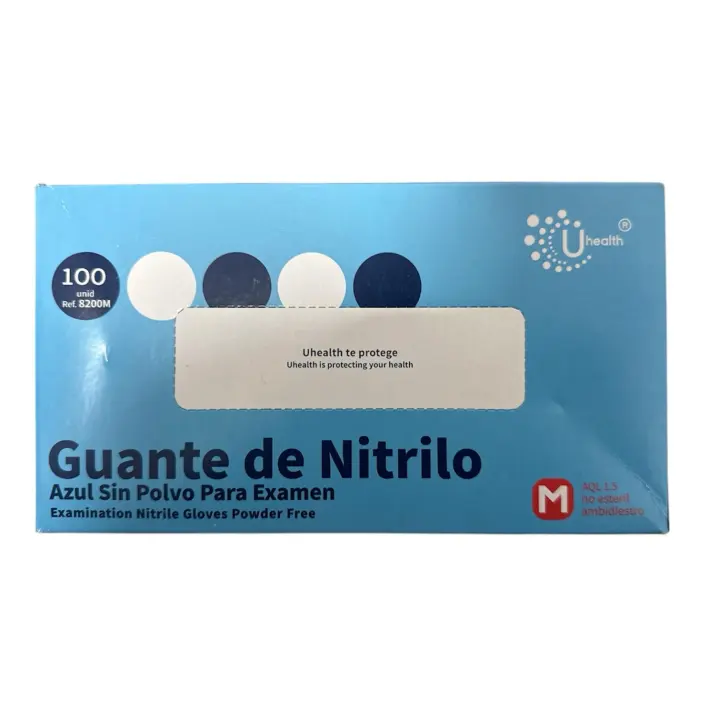 Guante de Nitrilo Azul Sin Polvo Para Examen Talla Mediana Caja de 100 Unid - 1