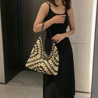 Bolso de hombro tejido de paja para mujerbolso de mano de tamaño mediano con asa para vacaciones en la playaPopular - details 4