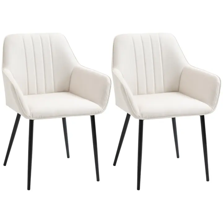 HOMCOM Sillas de Comedor HOMCOM Sillas de Visita Diseño Escandinavo - Juego de 2 sillas - Patas cónicas de metal negro - Asiento, respaldo y reposabrazos ergonómicos de Lino - 1