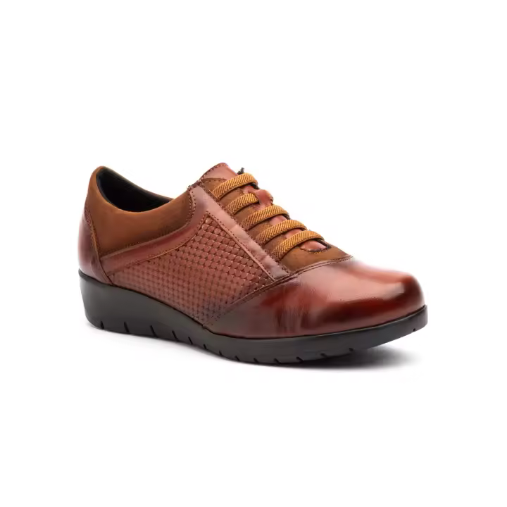 Zapato Mujer Modelo 95567 Cuero Piel Deportivos Cordones Elásticos Cuña - Marca Jam - 1