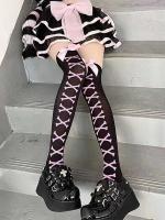 1 Par De Medias Largas Para Mujer Estilo Europeo Y Americano Medias De Halloween Con Lazo a La Rodilla Medias Largas Imprimidas - details 0