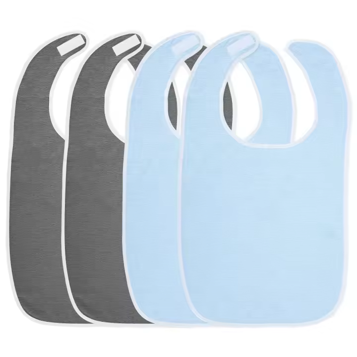 4Pcs Bibs Para Adultos En Poliéster Protección Rresistente a Manchas Para Comidas Y Bebidas Ajustables Para Ancianos Azul/Ceniza - 1