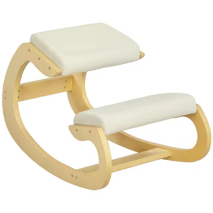 HOMCOM Silla Ergonómica de Rodillas, Silla de Rodillas de Madera, Taburete Ergonómico, Cojín Acolchado, para Mejorar la Postura, para Casa y Oficina - 1
