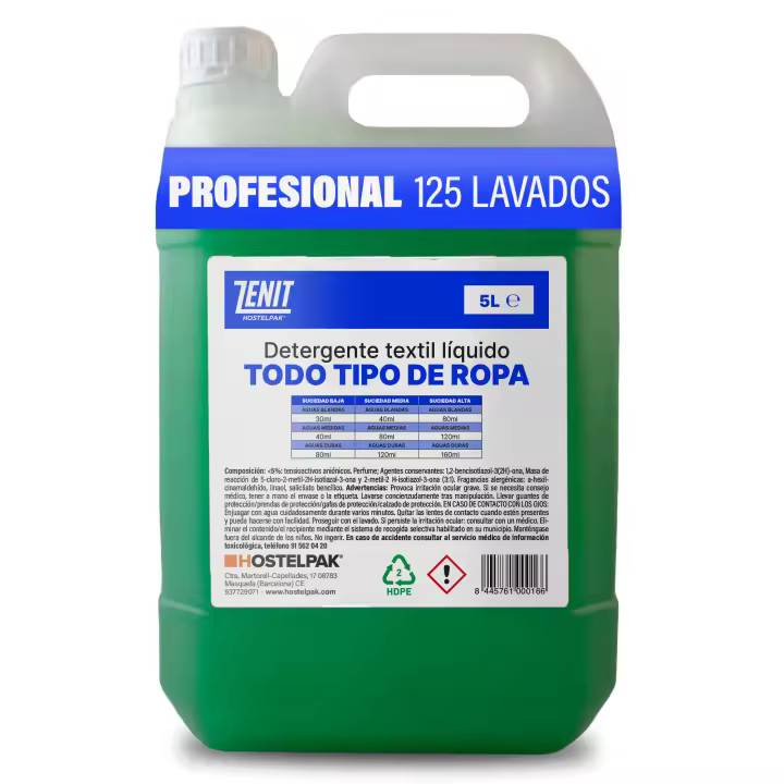 Hostelpak  5 l  Detergente líquido Todo tipo de ropa  125 lavados  jabon lavadora  detergente liquido lavadora - 1