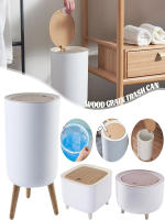 Bandeja De Papel Con Tapa Y Prensa 7/2L Cesta De Basura Ecológica Para Cocina Y Baño Material Plástico Y Madera Con Pie Alto - details 3