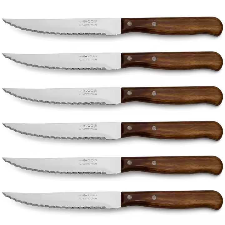 ARCOS Latina - Cuchillo Chuletero Perlado (105 mm) - 100400 - Hoja de Acero Inoxidable Nitrum® - Mango de Madera Comprimido - PACK 6 - 1