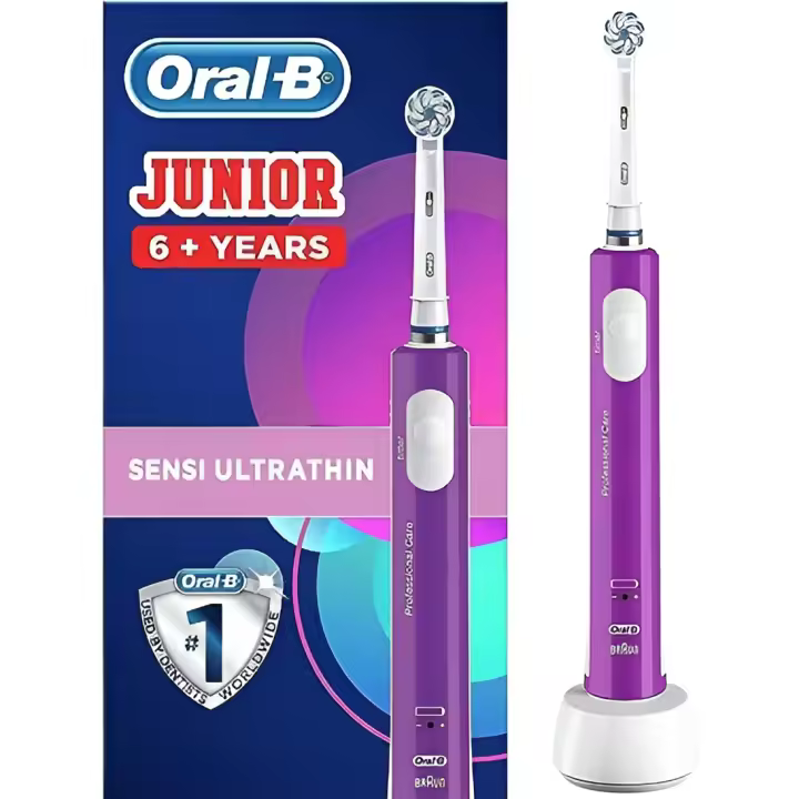 Braun Oral-B Junior Violeta - Cepillo de Dientes Eléctrico para Niños con Temporizador y Cabezal Redondeado - 1