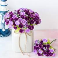 Bouquet De Rosas Artificiales 1 Pieza 21 Cabezas 7 Ramas Pequeño Bouquet De Flores Sin Vaso Para Bodas Decoración Del Hogar - details 2