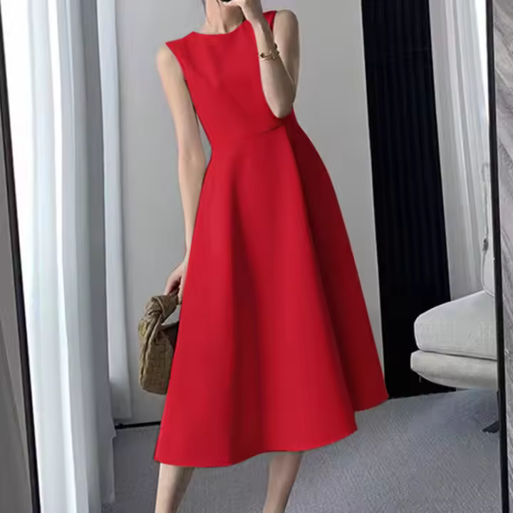 ZANZEA Vestido Largo Sin Mangas Para Mujer Elegante Verano 2024 Vestido De Fiesta Sudadera Coreana Sólido A-Line Cinturado Casual O-Neck Midi - 1