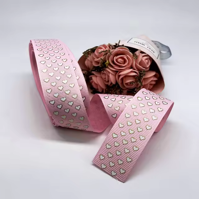 Cinta De Seda Poliéster De 5 Metros Con Estampado De Corazón Para Embalaje De Regalos Decoración De Boda DIY Cinta Grosgrain Para Colgar En El Cabello Y Manualidades - 1